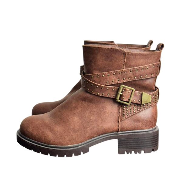 Women's Brown Vegan Leather Luoika Boots NWOT - Size 8.5 - Picture 1 of 7